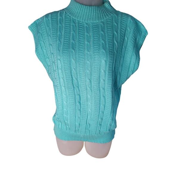 None and/or Unknown Sweaters - Vintage Turquoise Cable Knit Sweater Womens Sleeveless Sz M